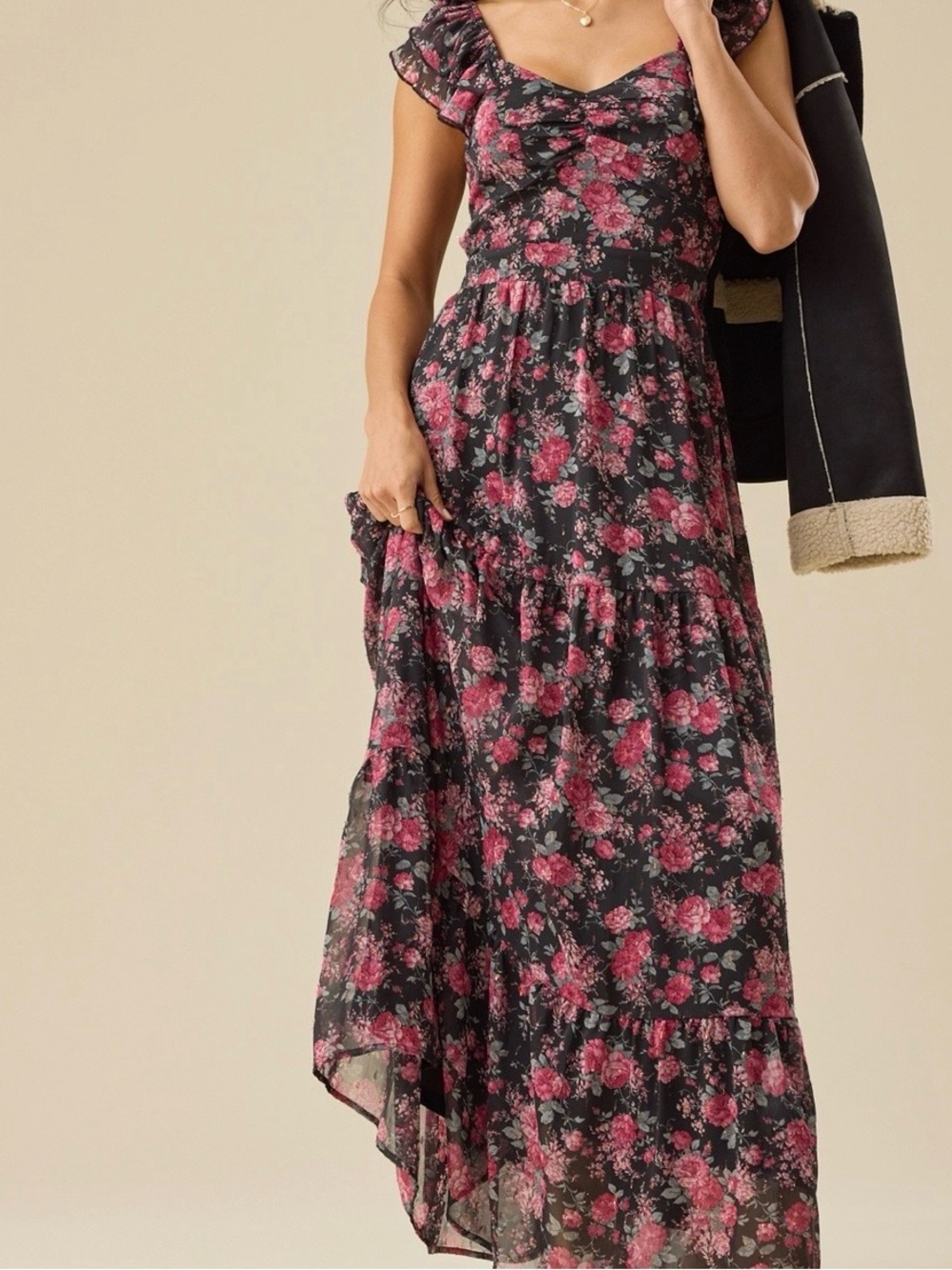 NEW Altar’d State Black & Pink Floral Maxi Dress Size XL NWT